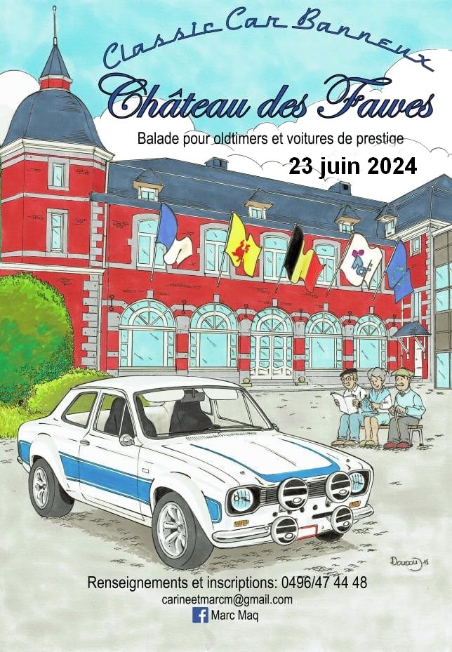 affiche de9ème Balade Classic Car Banneux - château des Fawes