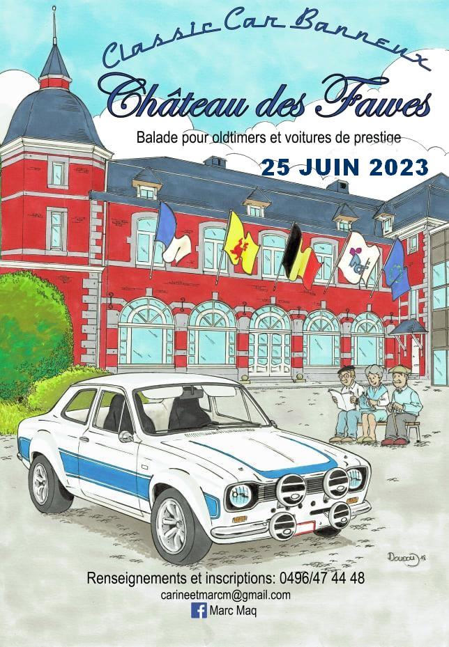 affiche de8ème Balade Classic car Banneux château des Fawes