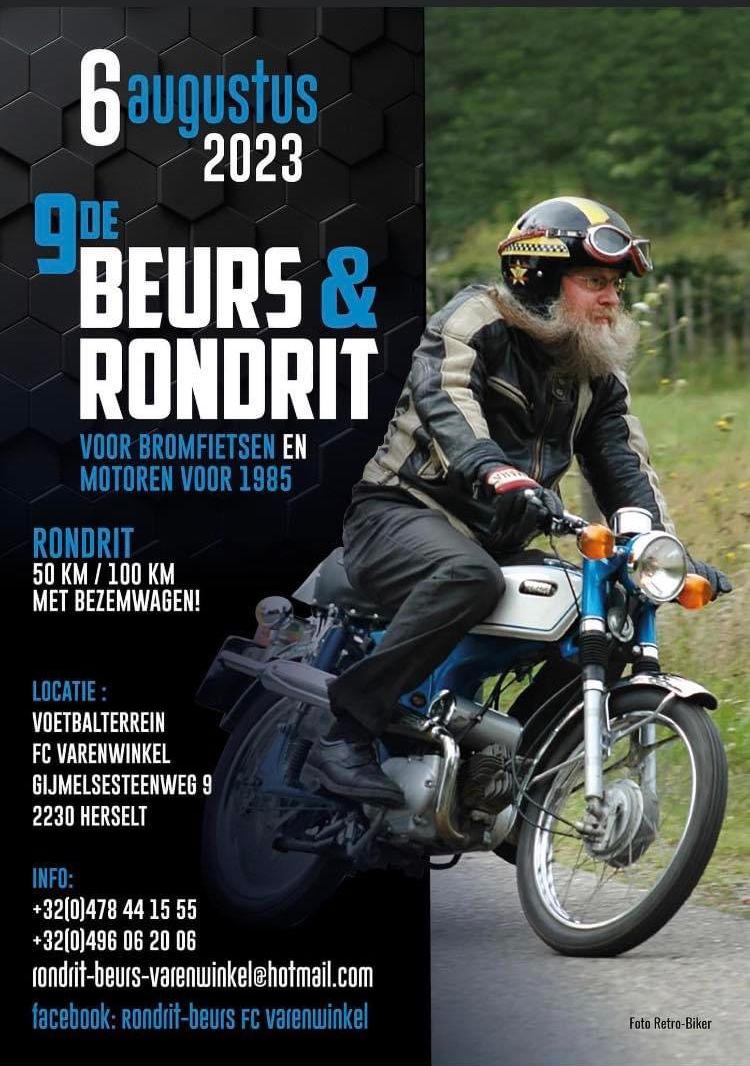 affiche deBeurs & Rondrit voor bromfietsen en motoren vóór 1985