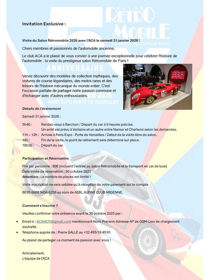 affiche deRétromobile PARIS 2026