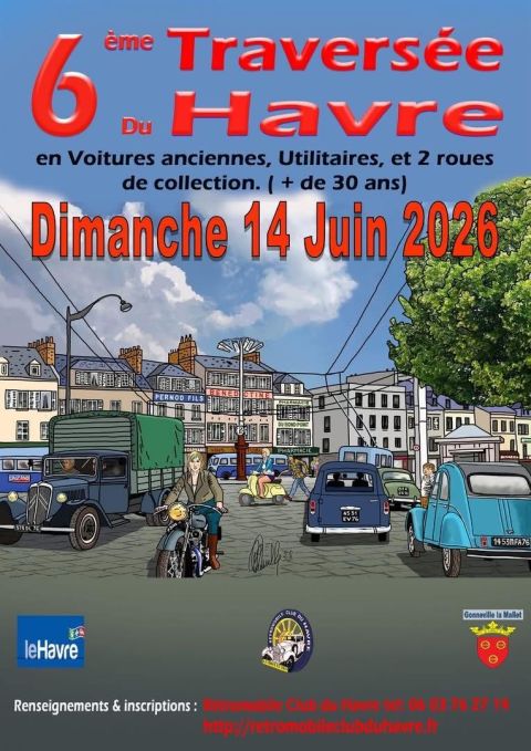 affiche de6ème TRAVERSÉE du HAVRE en VOITURES ANCIENNES 