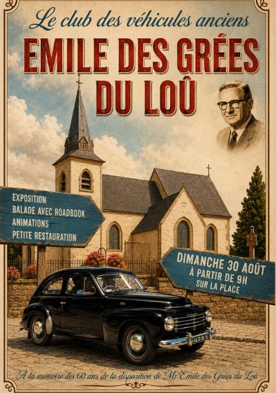 affiche deRassemblement de véhicules anciens en l'honneur d'Emile des Grées du Loû